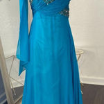 Janique Silk Teal Blue Ethereal Mermaid Beaded Silk Scarf Prom Formal Dress XL Size 16 Photo 0