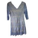 Andree by Unit Blue Floral Lace V Neck 3/4 Sleeve Cocktail Dress Party SZ M Photo 1