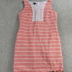 Talbots  Womens Dress 14 Orange White Striped Linen Blend Sleeveless Lace Crochet Photo 7