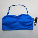 No Boundaries  Blue Ribbed Padded Bandeau Halter Swim Bra Beach Bikini Top Large Photo 0