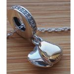 Pandora  Sterling Silver 14K Gold Double Heart Pendant Charm Necklace 925 585 Photo 3