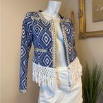 Lovemystyle Blue And White Aztec Print Jacket With Tasselled Hem UK 10 US 6 NWOT Photo 5