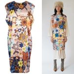 Acne Studios Delina Retro Floral Print Satin Shift Dress Multicolor EU 34 Photo 1