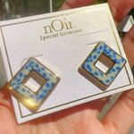 Noir blue dots diamond shape 💠 gold tone studs earrings Photo 0