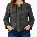 Rachel Roy genuine leather and boucle zip front blazer 6 Black Photo 0