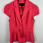 BCBGMAXAZRIA  Top S Coral Peplum Blazer Blouse Rosette Waist Indie‎ Sleaze Career Photo 0