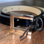 Womens Plus 18/20 Skinny Black Patent Leather Belt Silver Square Buckle Retro Photo 0