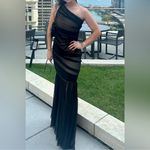 Norma Kamali  Diana Fishtail Gown in Black Mesh & Nude Photo 3