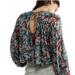 Free People Raisin Combo Floral Mesh Balloon Sleeve Crop Top | Size S Photo 2
