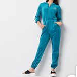 Juicy Couture NWT Juicy By  Jumpsuit peacock Velour Hooded Long Sleeve Zip Up L Photo 2