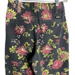 Obey  High Waisted Denim Jeans 25 Black Floral Cropped Pleated Pockets Zip Mom Photo 3