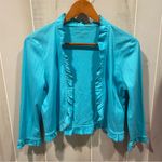 Charter Club Cute cotton flow boho aqua ruffle trim open crop lightweight cardigan top Photo 5