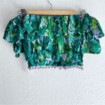 Lovers + Friends Alicia Crop Off Shoulder Top Palm Jungle Print Medium Green NWT Photo 2