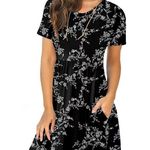 Black & White Floral Print Short Sleeve Mini Sundress with Pockets by JuneFish Size XL Photo 0