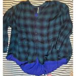 Free People  Plaid Tunic Shirt Purple Blue Oversized Button Down Women Medium Photo 0