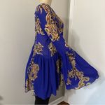 Free People  Intimately Size Small Royal Blue Gold Sheer Dress Cover Up Oversized Photo 7