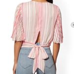 NY&C size large 3/4 pleated flutter sleeve top scoop neck banded hem tie detail Pink Photo 11