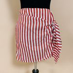 Wild Honey  Red White Candy Striped Wrap Mini Skirt Beach Cover Up Size M NWOT Photo 0