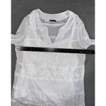 Women White Floral Lace Shirt Large V Neck Roll Tab Sleeve Boho Romantic Coastal Photo 3