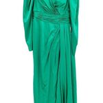 Mac Duggal 12404 Emerald Green Puff Sleeve Satin Faux Wrap Gown Size 12 NWT Photo 2