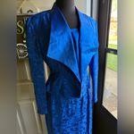 Vintage Horchow blue silk rose monochrome two piece skirt suit, size 10 Photo 5