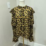 INA  Yellow and Black Cheetah Button Up‎ Blouse Size Large NWT Photo 1