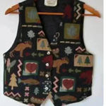 Vintage tapestry vest Camping Mountain Life Size Large Black Photo 2