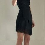 Alyn Paige Vintage Y2K Asymmetric Fringe Hem Strapless Mini Dress Size 5/6 Black Photo 2
