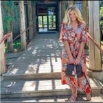 Nicholas Asilah floral linen long sleeve cutout tie midi dress 10 Red Photo 11