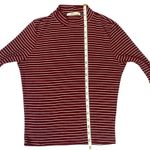 Gaze Maroon White Stripe Mock Neck Long Sleeve Top Retro Grunge Size Small Red Photo 3