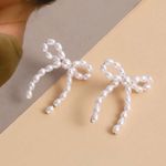 Elegant Pearl Bow Earrings White Photo 1