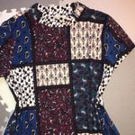 Pink Rose Mock Neck Swing Dress Paisley Boho Print Patchwork Jewel Tones Relaxed Photo 4