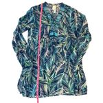 La Blanca Cover Up Tunic Dress Blue Green Palm Leaf Print Womens Medium Photo 4