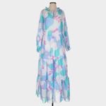 J. Marie Mia Rae Long Sleeve Tiered Maxi Dress Blue Purple Floral Size Small Photo 2
