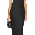 Norma Kamali  One Shoulder Bias Gown Maxi Dress Draped Back Satin Black Sz M Photo 0