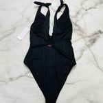 Raisin's  Juniors' Beach Cove Cheeky Textured Plunging One-Piece Black XL New Photo 3