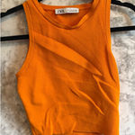 ZARA Knit Orange Sleeveless Cropped Ribbed Casual Tank Top Small Photo 0