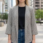 Notations NEW  Womens Geometric Open Front Blazer Jacket M Black Beige Business Photo 0