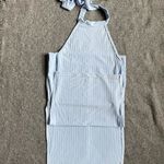 stretchy New Blue Ribbed Halter Backless‎ Bodycon Dress Tie Waist US XS/S Photo 4