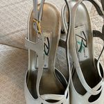 Women's Light Grey/White Leather Slingback Heels White Size 8 Photo 4