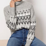 Evereve  Fair Isle Turtleneck Pullover Sweater Jumper Gray Small Photo 0
