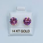 ❤️ 14k solid Gold Pink color earrings studs ❤️ 8mm cubic zirconia ❤️ Aretes Rosa en oro de 14 kilates Photo 0