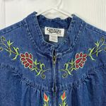 Vintage Country Store blue denim cotton floral embroidered mock neck zip jacket Size L Photo 2
