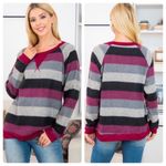 Ultra Soft Pink, Black Gray Colorblock Striped Pullover Sweater Pink Photo 1