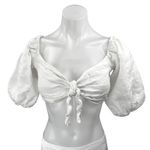 ZARA White Short Puff Sleeve Sweetheart Neck Smocked Tie Front Crop Blouse Top M Photo 0