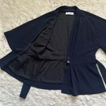 The Fold London Clever Crepe Kimono Jacket Short Sleeve Tie Waist Navy Sz 8 Blue Photo 3