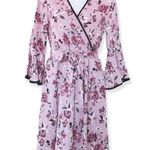 June and Hudson Bell Sleeve Dress Faux Wrap Floral Print Purple Black Size M NWT Photo 0