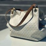 Michael Kors Cream and Brown Shoulder Bag with Monogram Pattern Photo 0