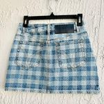 $380 NWT AMI Paris Gingham High Waisted Jacquard Denim Mini Skirt Blue 26 / 2 Photo 5