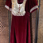 Vintage Velvet Burgundy Maxi Dress with Lace Trim and Attached Belt Size S Red Photo 0
